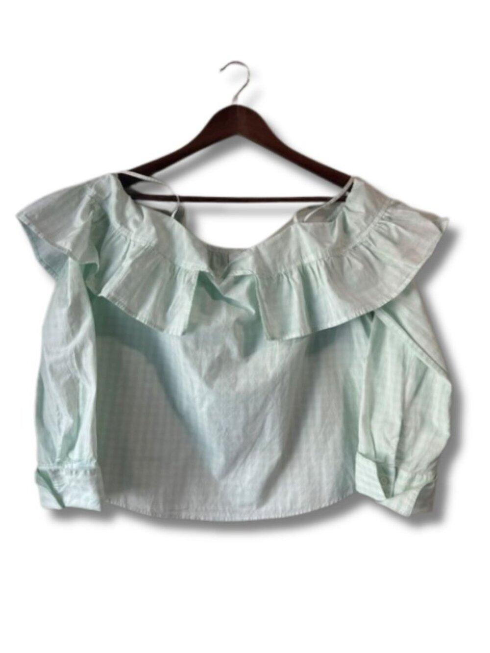 Abound Mint Green Gingham Off The Shoulder Ruffle Cotton Blouse Large